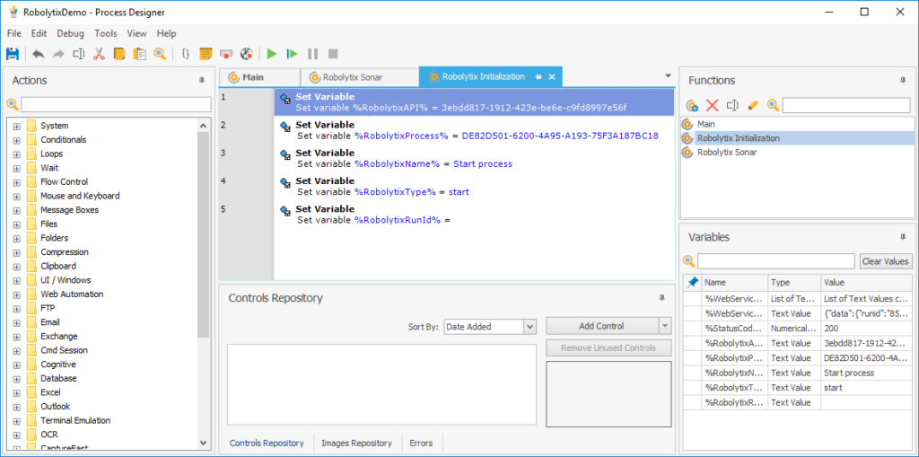 Process with implemented Sonars in WinAutomation